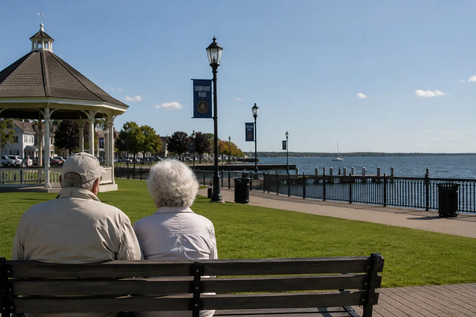 Patchogue Shorefront Park overlooking the Great South Bay in Patchogue, New York